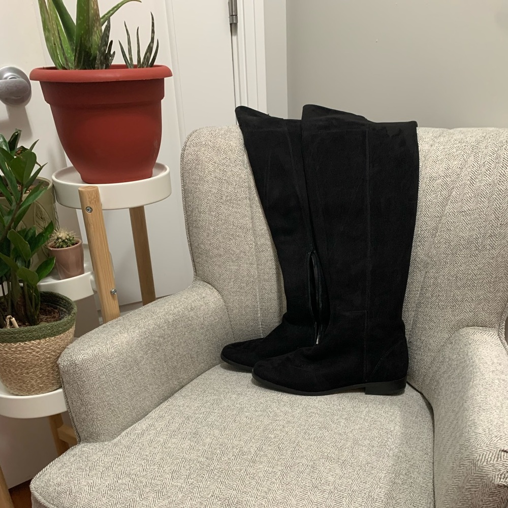 Ann Taylor Black Suede Over the Knee Boots 8.5